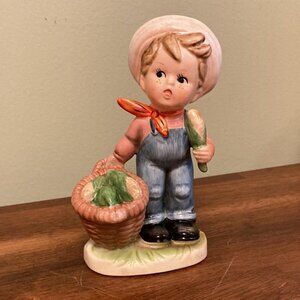 Vintage Napcoware Ceramic Figurine 7656 Boy holding Corn Basket